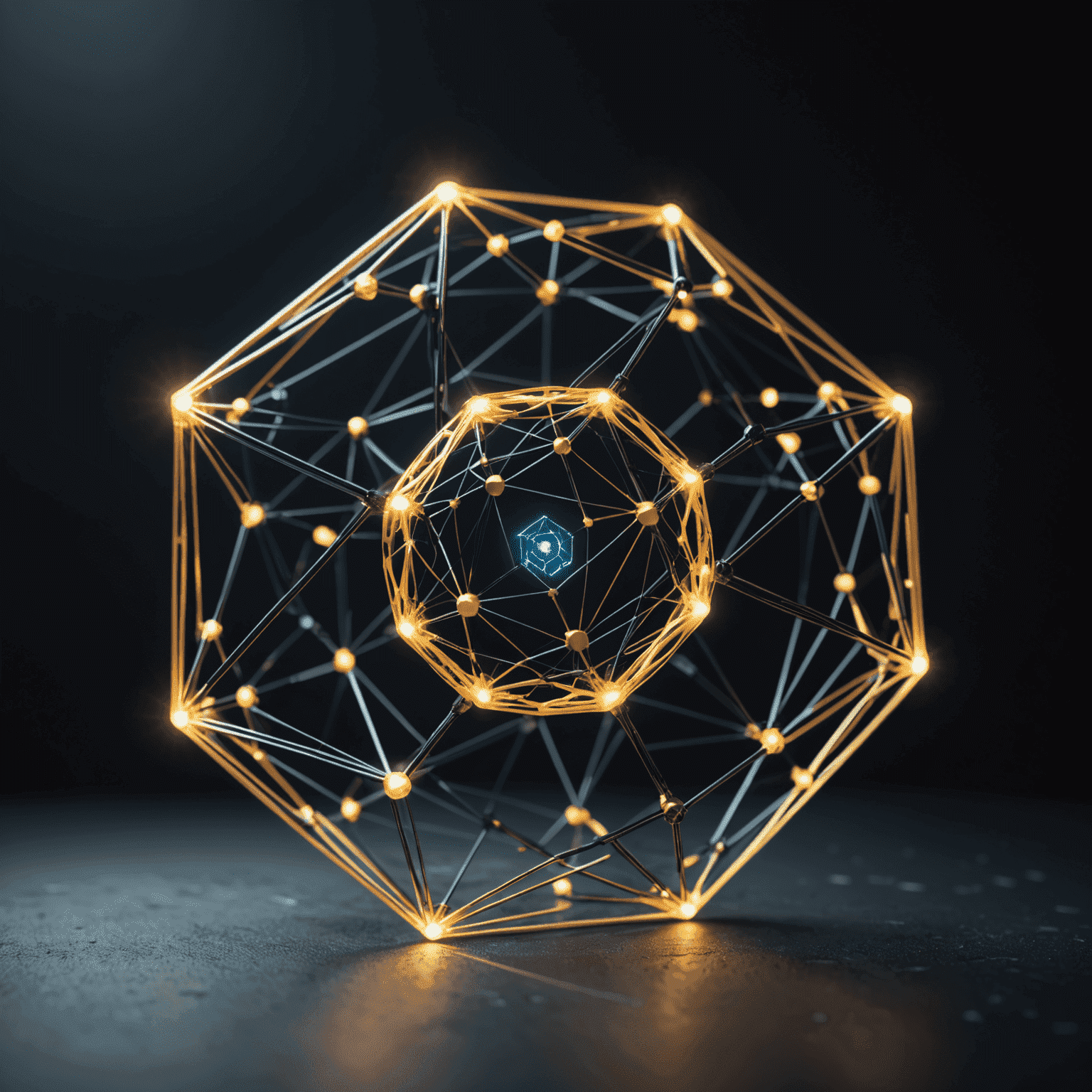 Representación visual de una cadena de bloques con conexiones brillantes